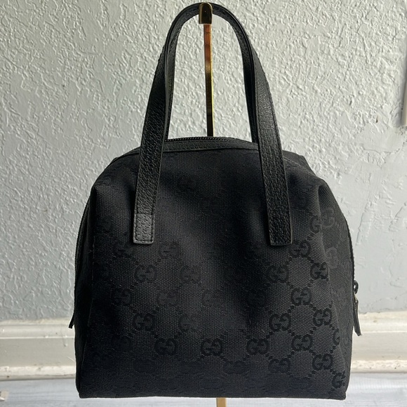 Vintage Mini Gucci GG Logo Top Handle Black Canvas Bag - Picture 12 of 14